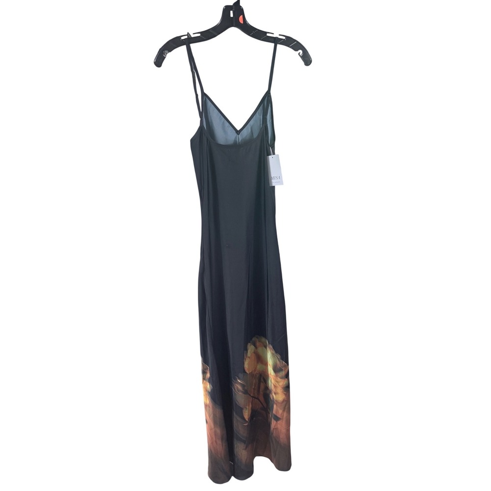 MISA Los Angeles Slip Dress Zia Black Satin Yellow Rose Graphic XS NEW - Picture 4 of 15
